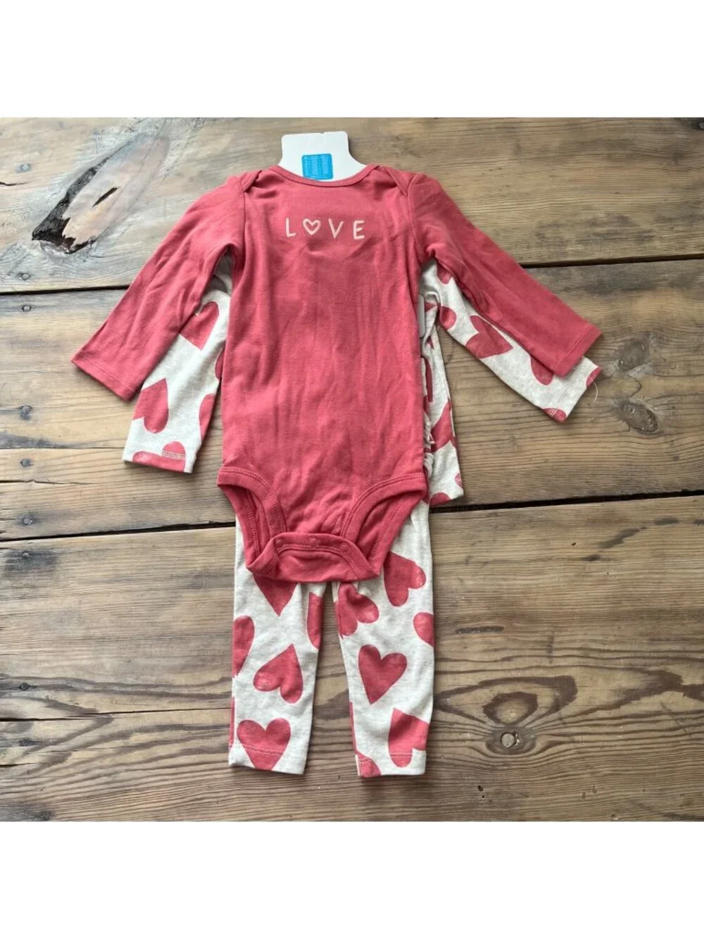 Carter's Pajama Set Baby 12Mos Pink Hearts Love Long Sleeve One Piece & Pants